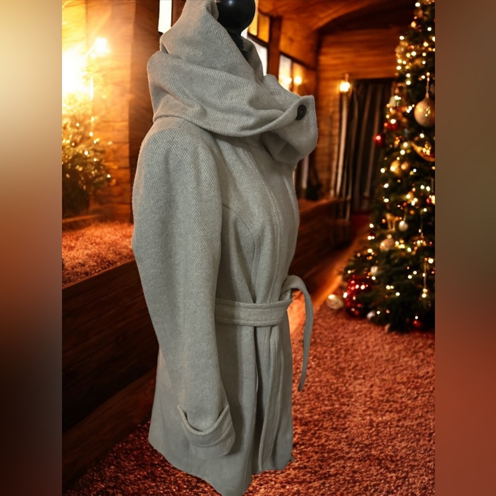 Zara Basic Herringbone Belted Coat Long Sleeve Wo… - image 4